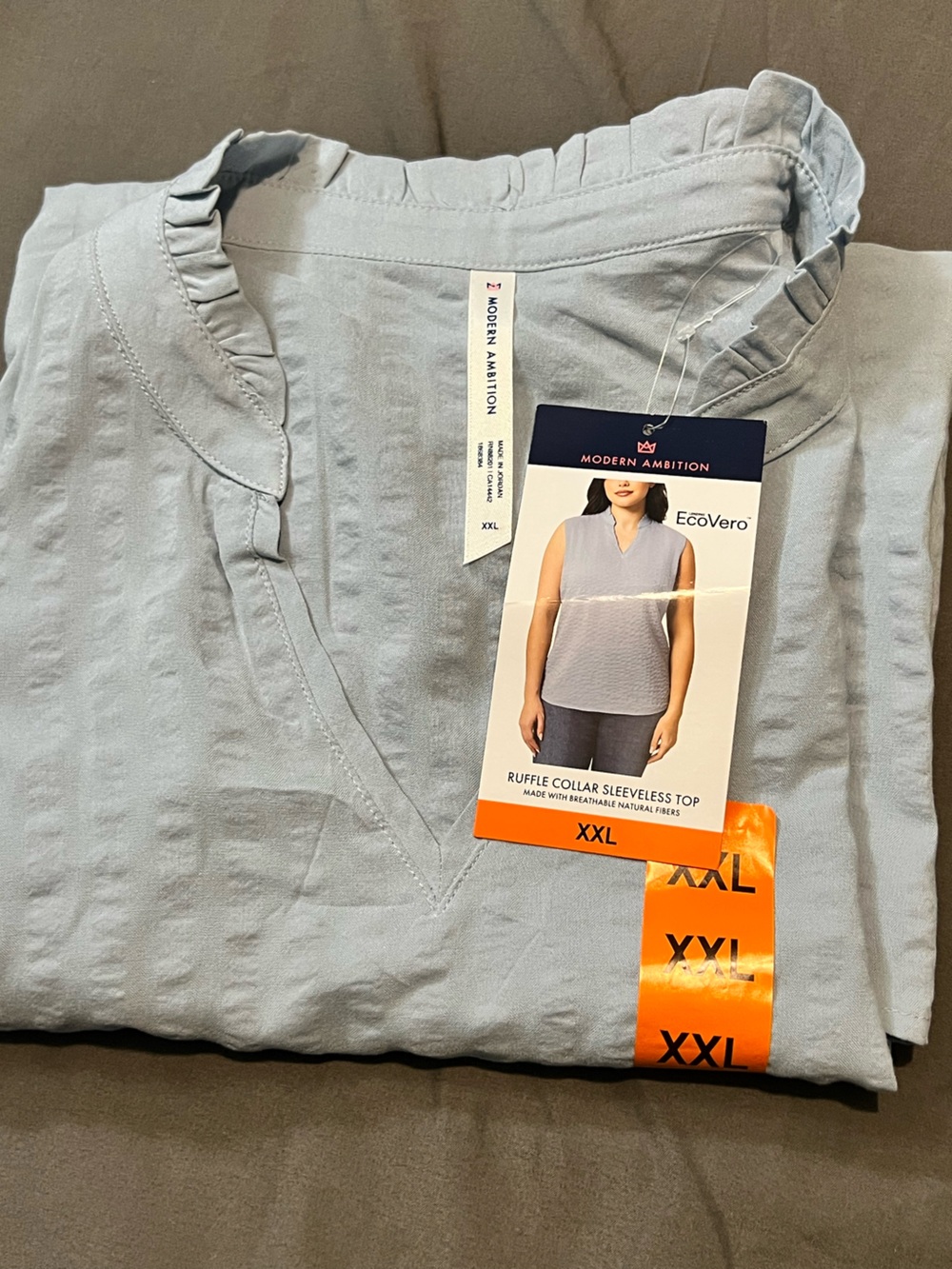 Ruffle Collar Sleeveless Top Made With Breathable Natural Fibers